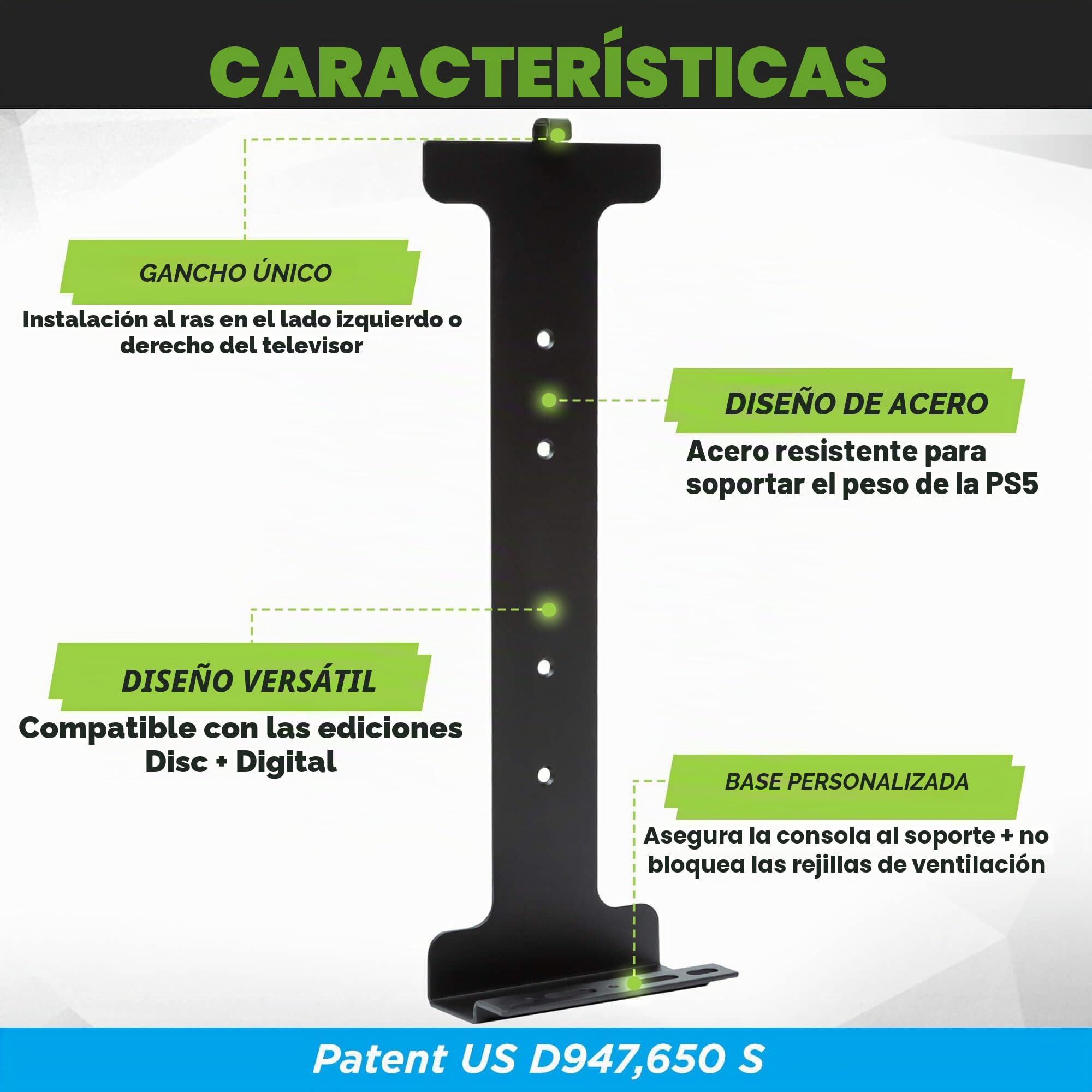 HIDEit Mounts Soporte de pared para PS5, soporte de pared patentado por Estados Unidos para PlayStation 5, American Company, soporte de acero para PS5 (disco + digital), el kit de montaje en pared