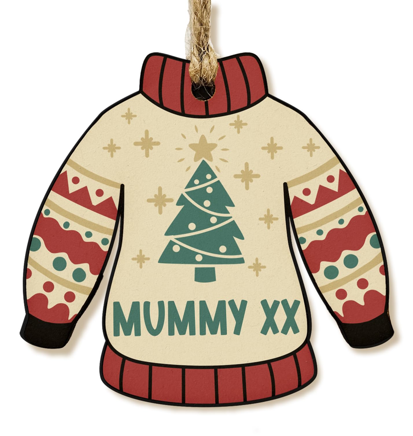 The Plum Penguin Personalised Novelty Christmas Jumper Bauble Festive MDF Ornament with Custom Name Choice of Xmas Pattern (Red & Gold Xmas Tree)