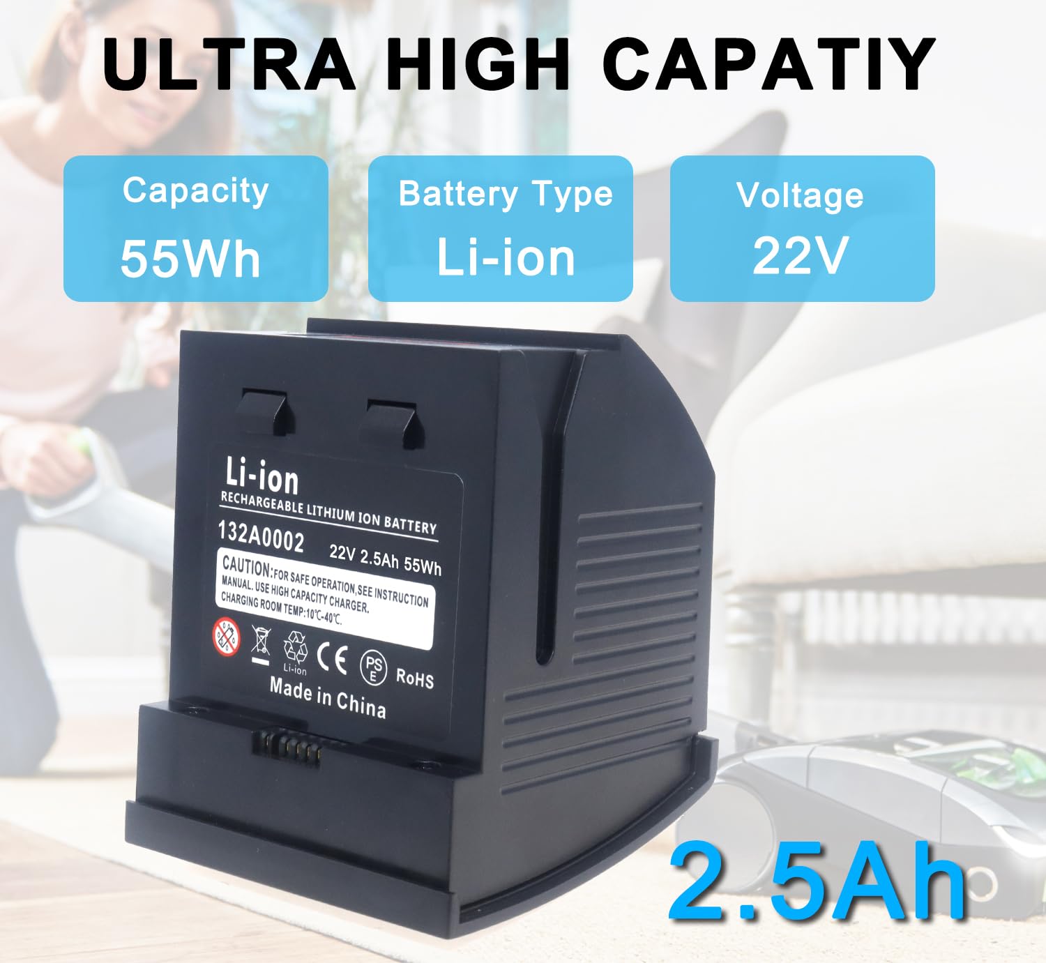 XITAIAN 22V 55Wh 2500mAh 132A0002 103A105 Bateria zapasowa do odkurzacza Gtech AirRam MK2, Kompatibel mit Gtech AirRam Modele AR29 AR30 AR27 AR31 1984