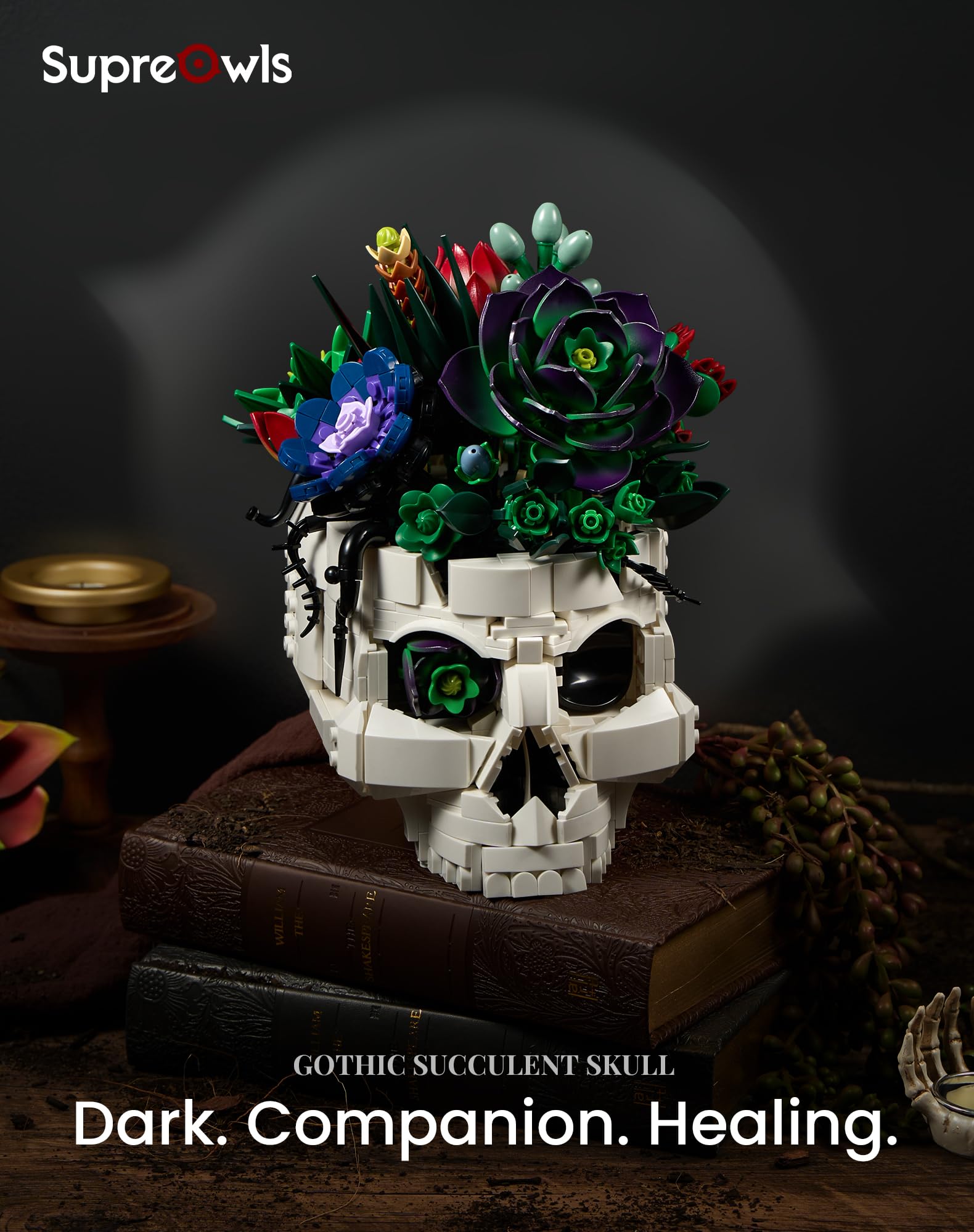Juego de construcción de macetas de calavera suculenta, kit de construcción de colección de macetas de esqueleto botánico, plantas de terror, decoración de mesa para el hogar, oficina