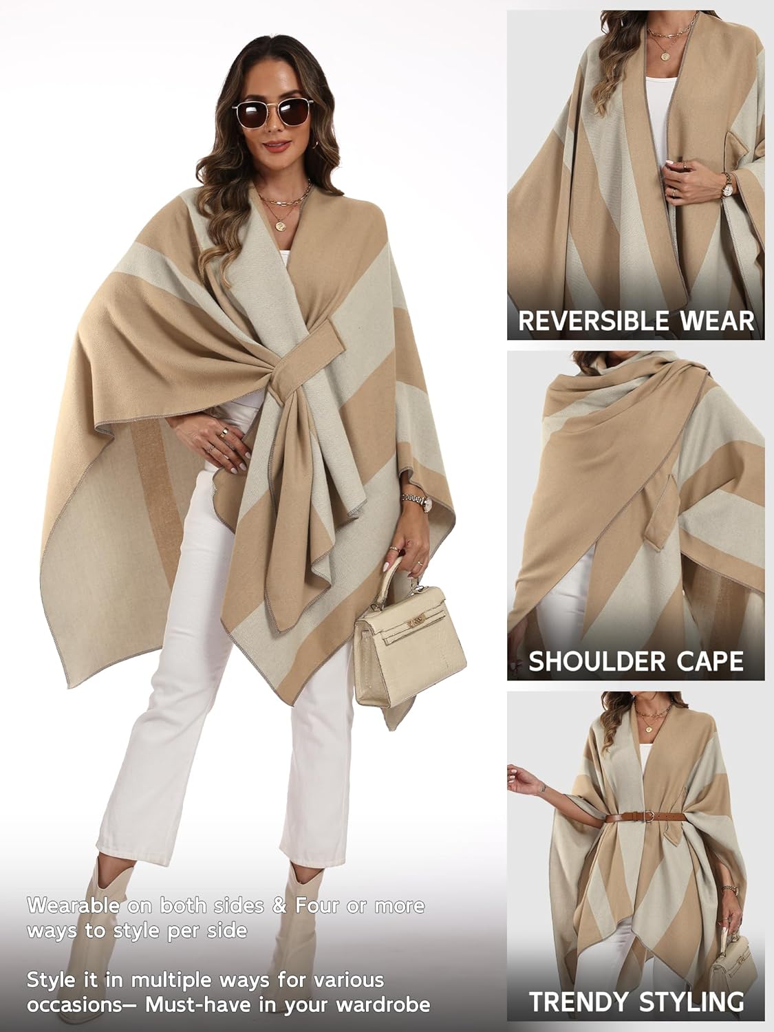 ELLEVEN Womens Elegant Wool Pashmina Shawl Wrap – Cozy Open Front Poncho Scarf, Soft Cardigan Cape Fashion Blanket Gifts - Image 6