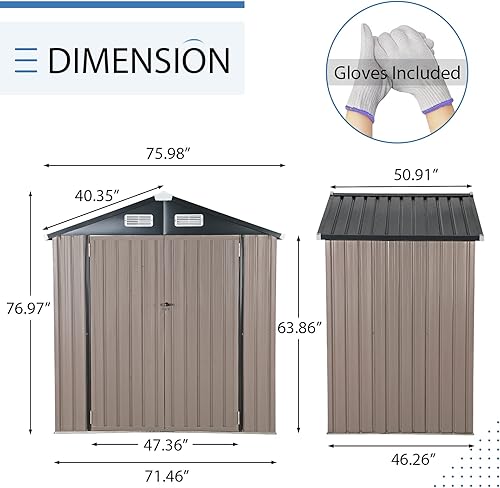 Miniatura 6 de Verano Garden Cobertizo de almacenamiento al aire libre de 6 x 4 pies, cobertizo de jardín de acero de metal galvanizado, doble puerta con