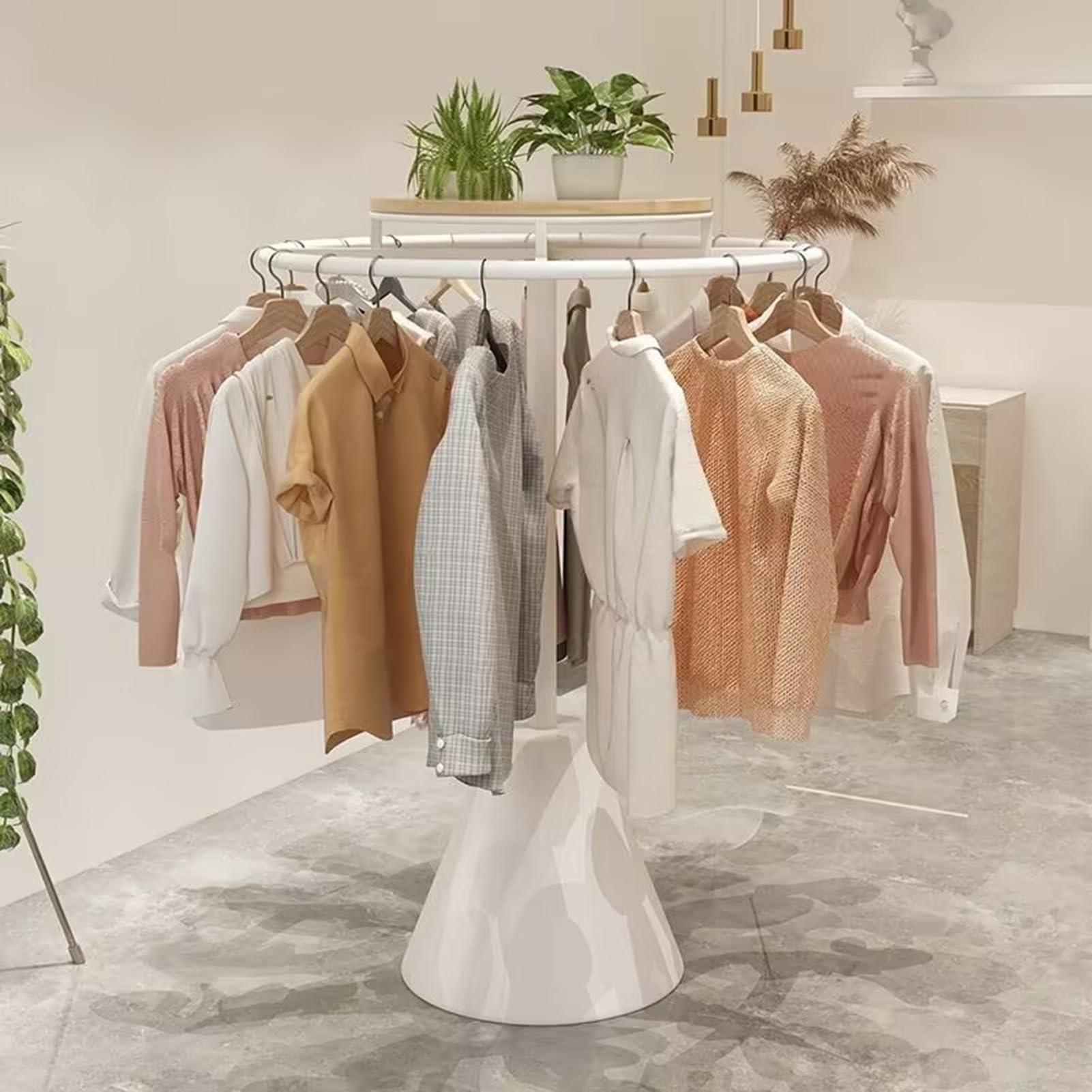 FGXHHS Rotatable Round Clothes Rack, Heavy Duty Floor-Standing Garment Display for Boutiques and Retail Stores