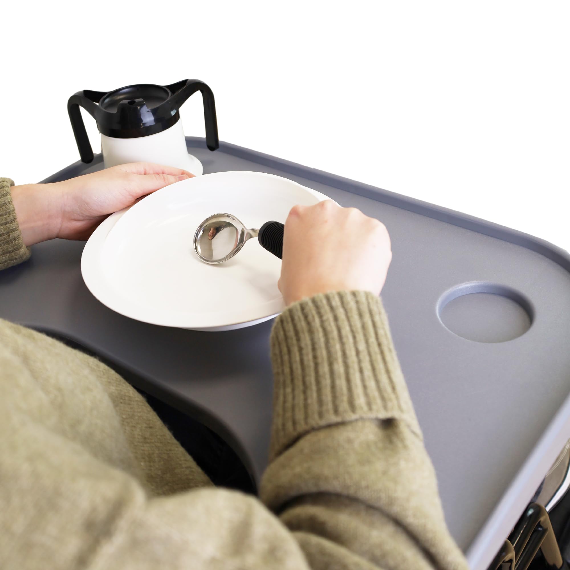 PEPE Mobility Tavolino per Sedia a Rotelle (Vassoio Rimovibile con Portabicchieri), Universale, Facile da Installare, Adulti e Disabili