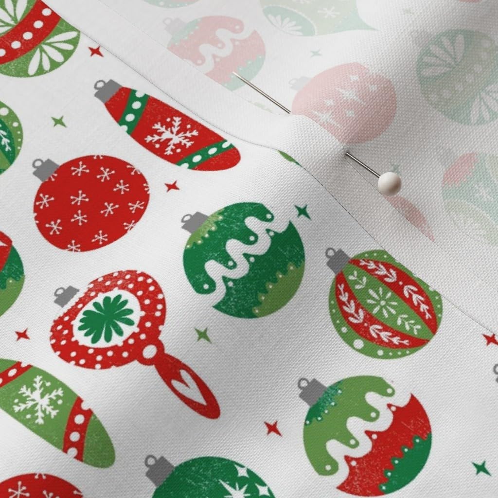 Spoonflower Fabric - Classic Christmas Holiday Retro Ornaments Bauble Christmas Decoration Printed on Petal Cotton Fabric Fat Quarter - Sewing Quilting Apparel Crafts Decor