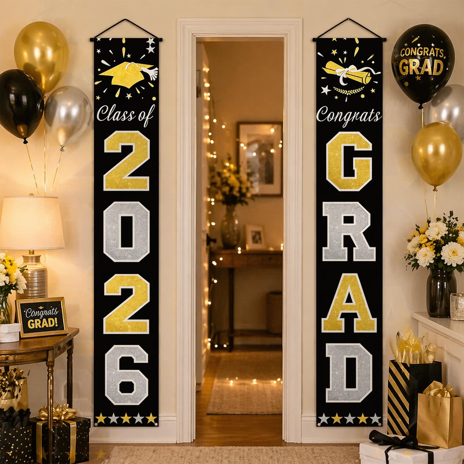 Graduation Prom Banner Class Of 2026 Graduations Decorations Banner Black Silver Prom Banners 2026 Banners Graduation Backdrop Photo Booth Props Photo Backdrop For Indoor Outdoor