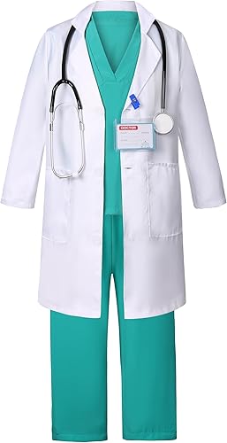 Miniatura 2 de Gortykor Disfraz de médico para niños, bata de laboratorio de doctor, disfraz para niños y niñas