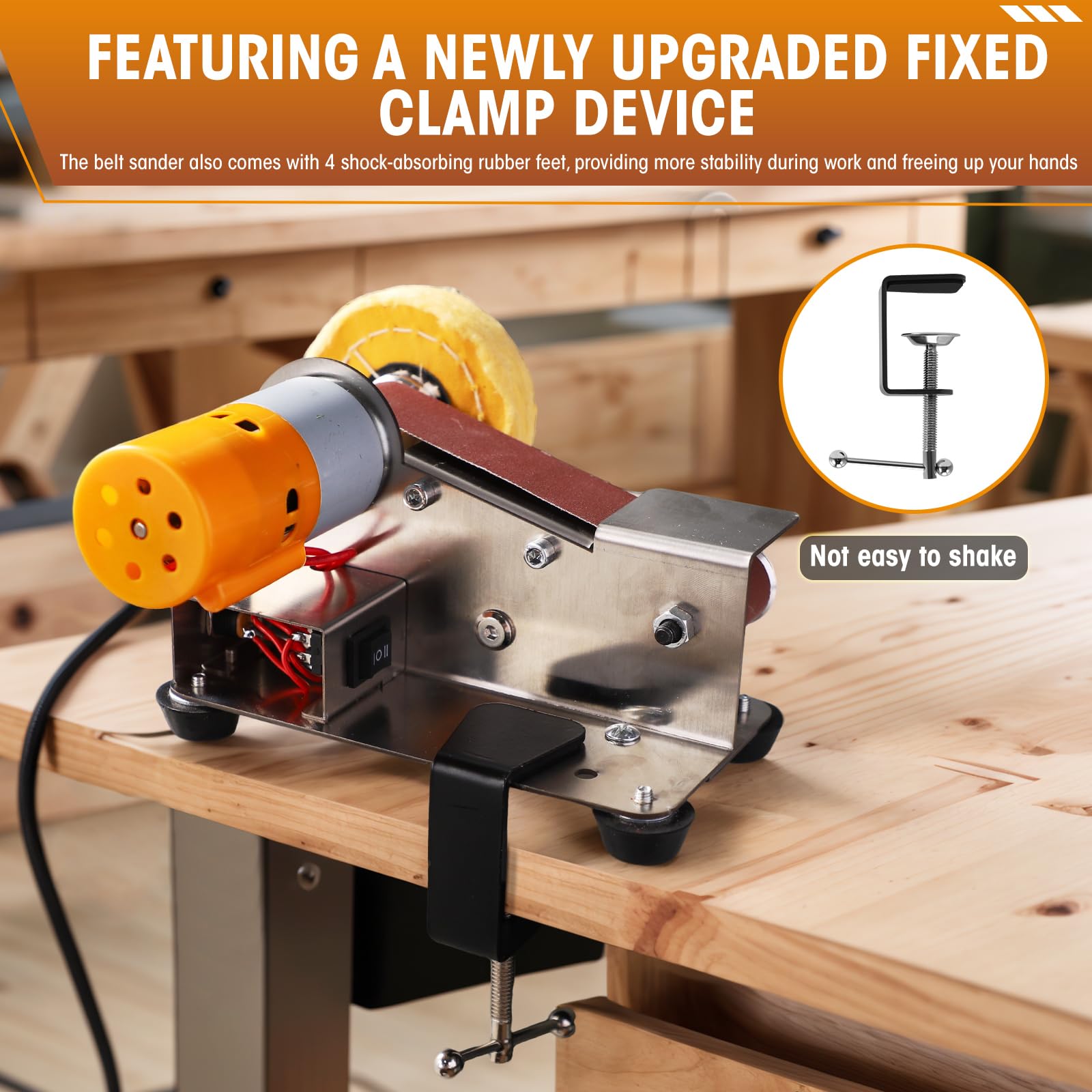 Electric Mini Belt Sander, Electric Belt Sanding Machine Small Table Bench Grinder with Fixed Clamp, Grinding Wheel - Image 3