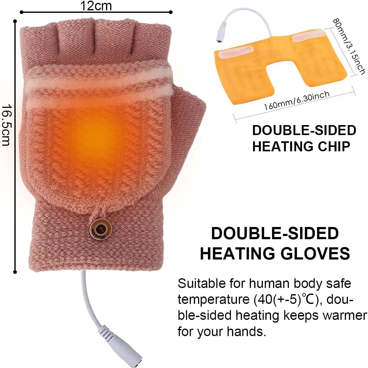 Gants chauffants USB pour femme, gants d'hiver chauds pour ordinateur portable, mains complètes et demi chauffantes sans doigts, chauffe-mains lavables