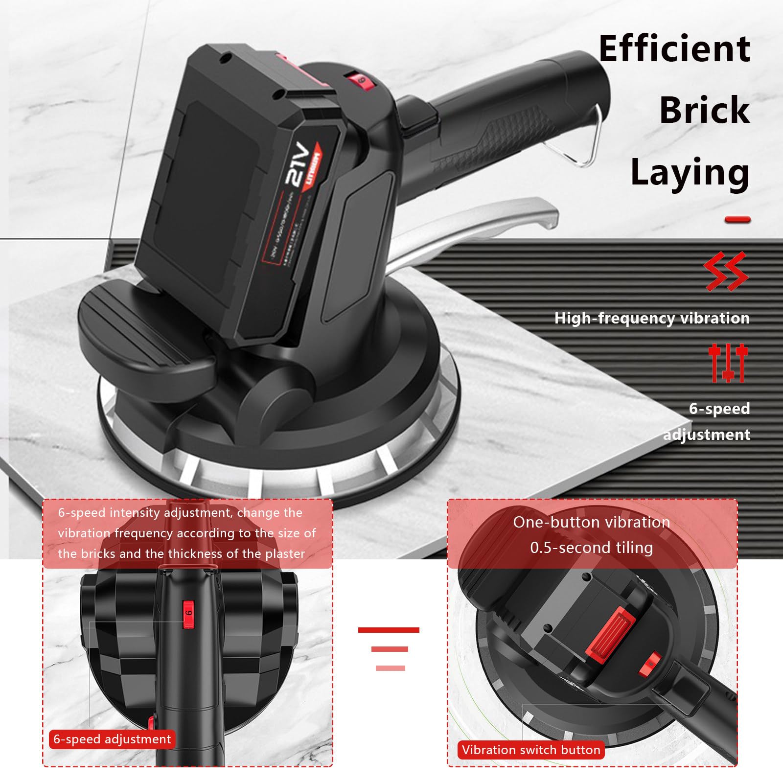 Herramientas de vibración para baldosas, máquina de vibración Manual para baldosas de 6 velocidades con Ventosa de 180 mm, máquina niveladora para instalación de baldosas, máx. 26 000 r/min