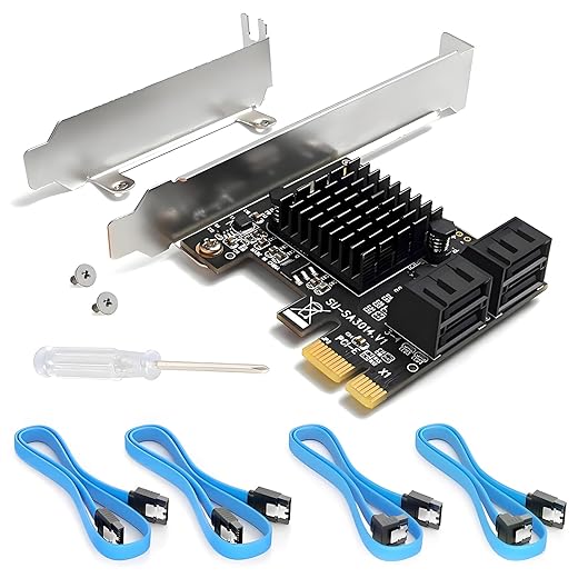 SATA Card, 6Gbps 4 Port Controller Expansion Card with 4 Cables & Low Profile Bracket, Non-Raid, Boot as System Disk, Support 4 SATA 3.0 Devices for Desktop PC & Workstation