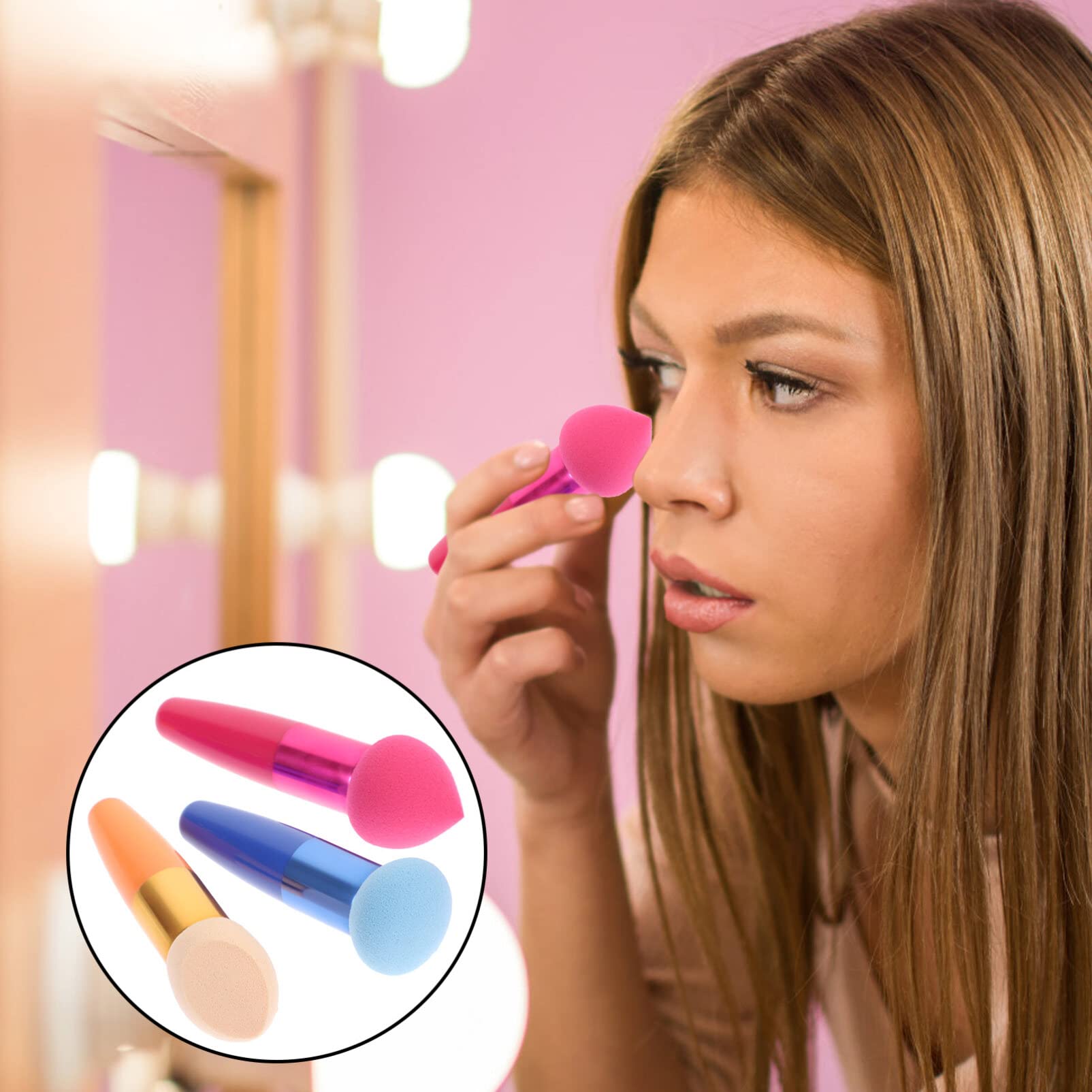 Frcolor 3pc Women Sponge Lollipop Foundation Brush Concealer Make-Up Sponge Brush, As Shown, 3 count (Pack of 1) - Image 2