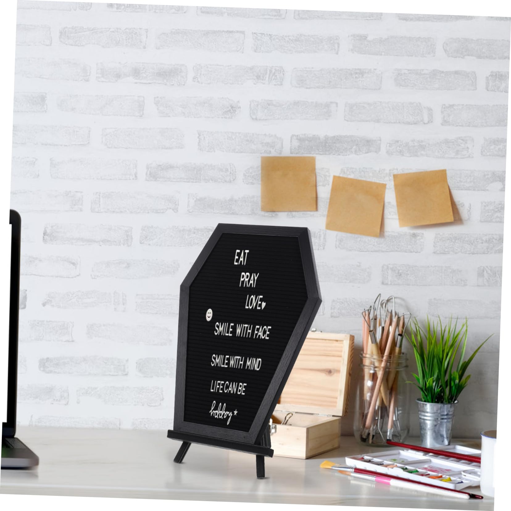 Tablero de Letras Forma de Ataúd, Pizarra de Fieltro y Soporte de Madera, Decoración Gótica para Halloween y Escritorio