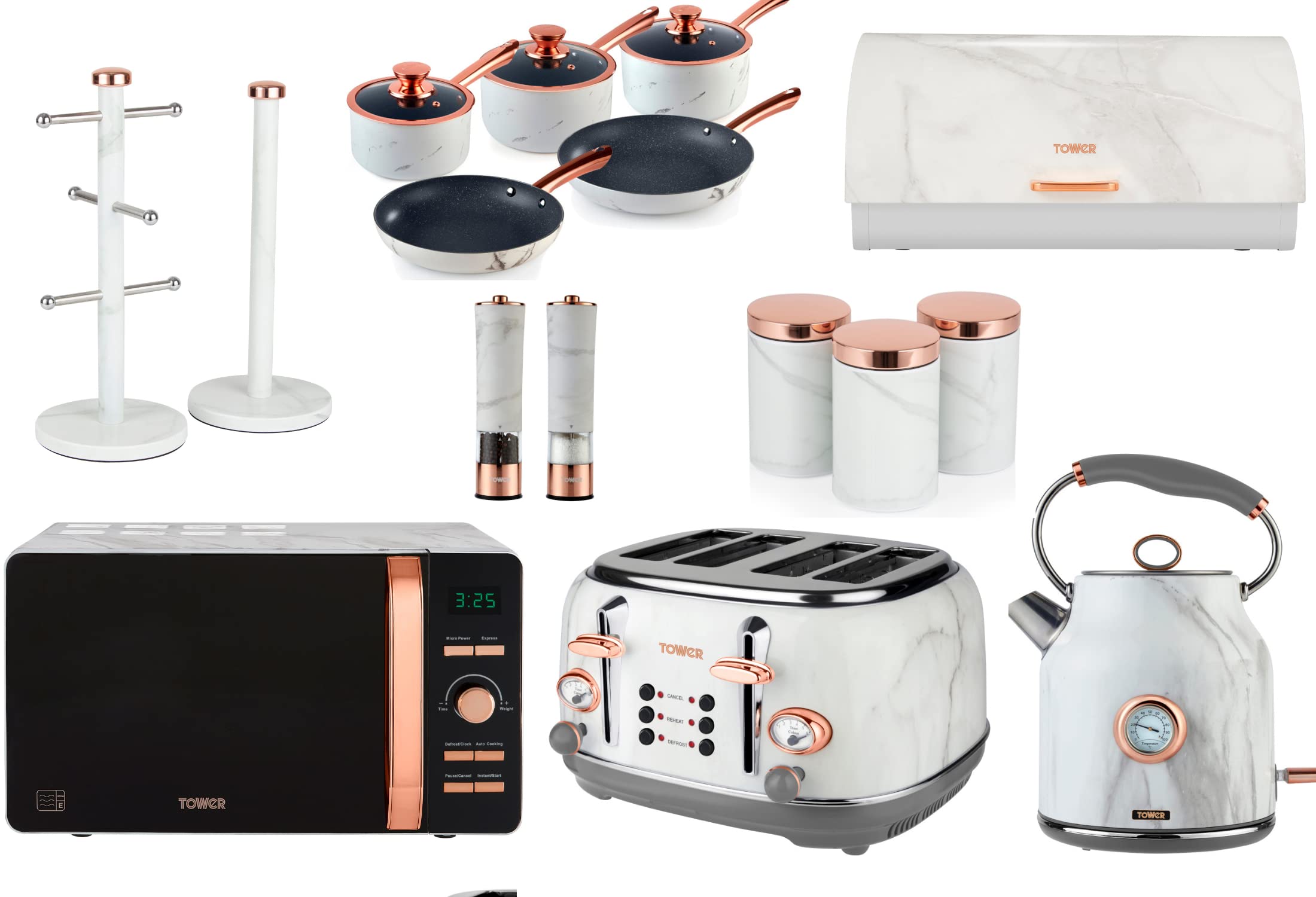 Buy TOWER Rose Gold & Marble Ultimate Kitchen Set. Digital Microwave, Kettle, 4 Slice Toaster