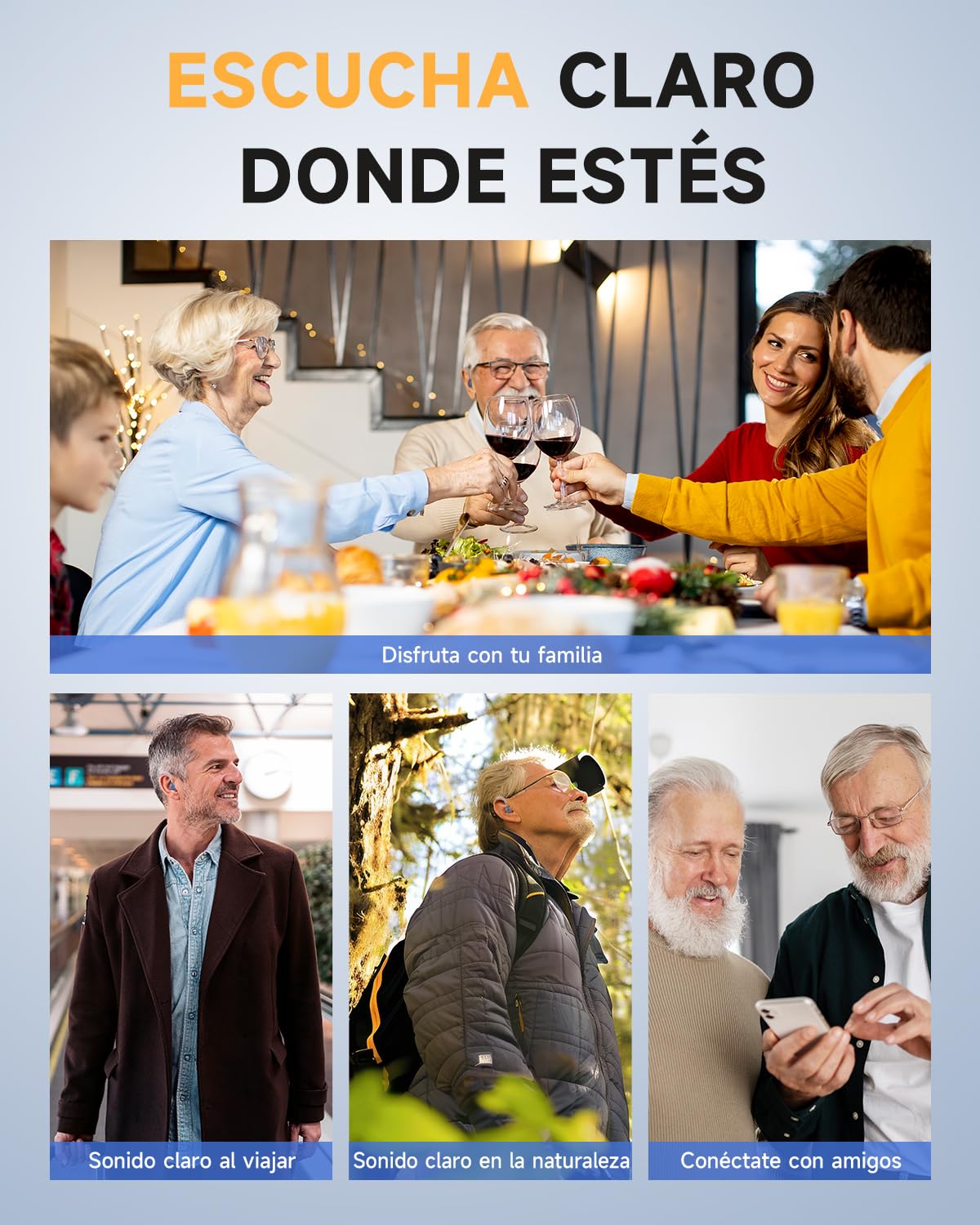 Britzgo dispositivo recargable con modo dual, 40 horas de audición clara, suaves ganchos de TPE (1, Azul)