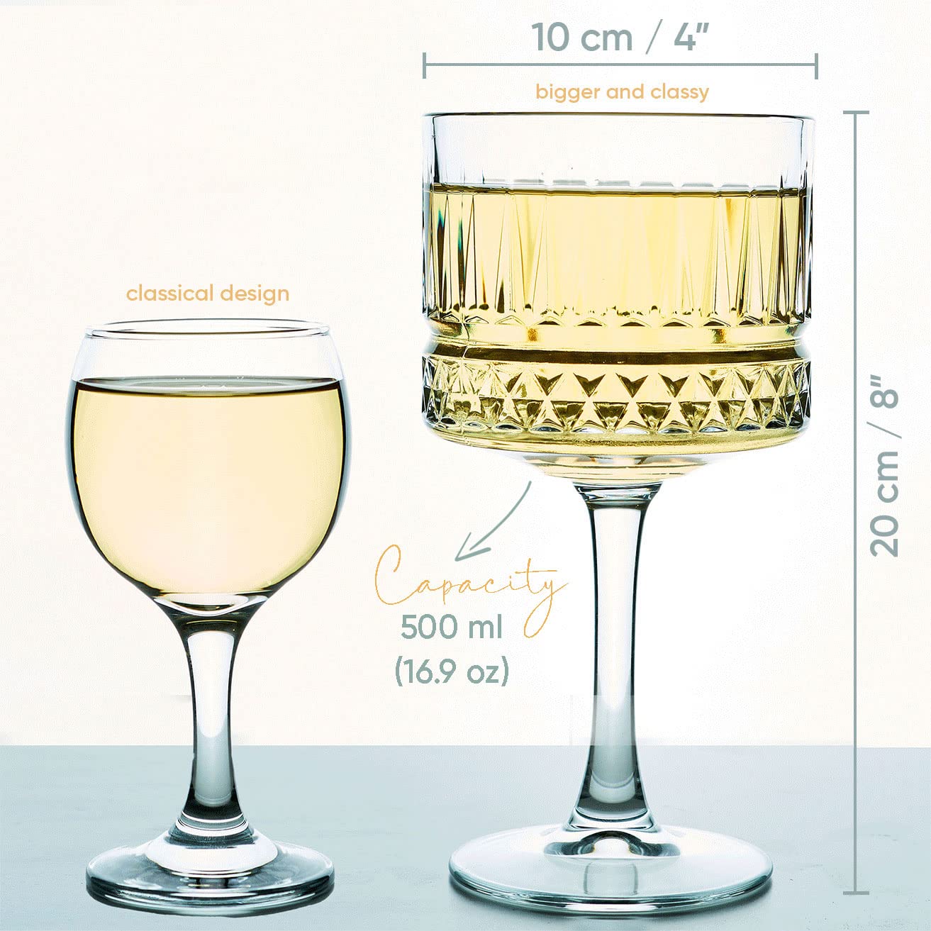 Kieliszki vintage Coupe (500 ml), szampana, koktajl, martini, kieliszki do wina Aperol Spritz, kieliszki do wina z długą łodygą (2 szt. (500 ml)