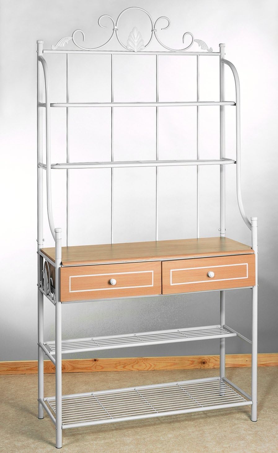 36 x 14 x 73 White Bakers Rack w/Wooden Drawers Amazon.ca Home