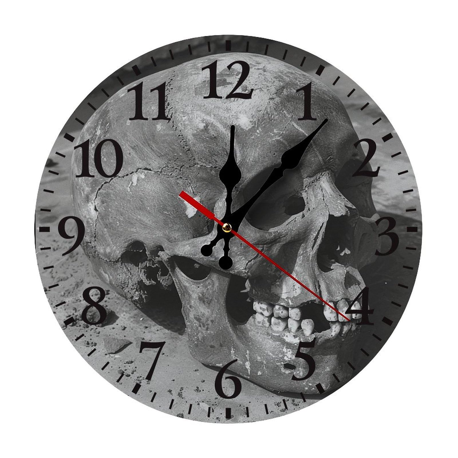 NTVOWPZO 10 Inch Wall Clock Ancient Human Skull Battery Operated Wall Clocks Silent Non-Ticking Round Wall Clock for Living Room Kitchen Home Office Wall Decorative Clock