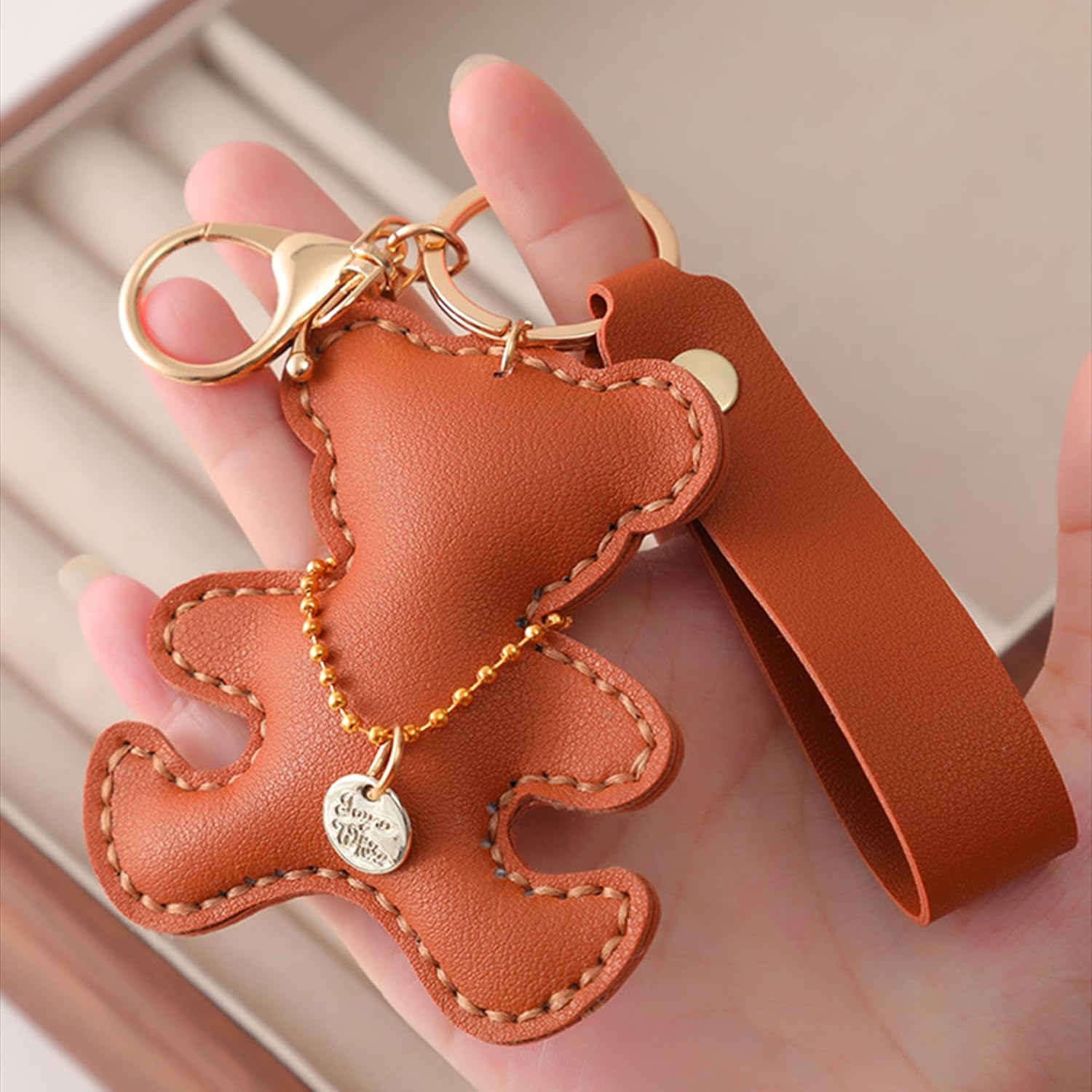 Cute Bear Keychain, Hand-Sewn Bear Charm for Purse Handbags Bag Accessories Car Charms PU Teddy Bears Key Charms - Image 4