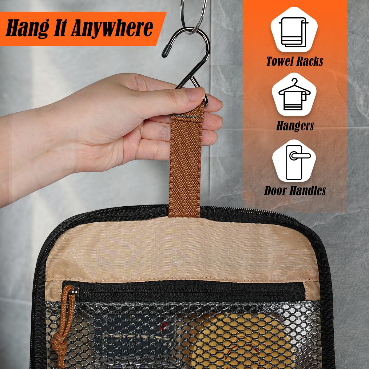 WELKINLAND Neceser colgante de 13 bolsillos, bolsa de aseo impermeable para hombre, kit de viaje grande para hombre, bolsa de viaje para baño, bolsa de viaje totalmente abierta para hombres, bolsa de