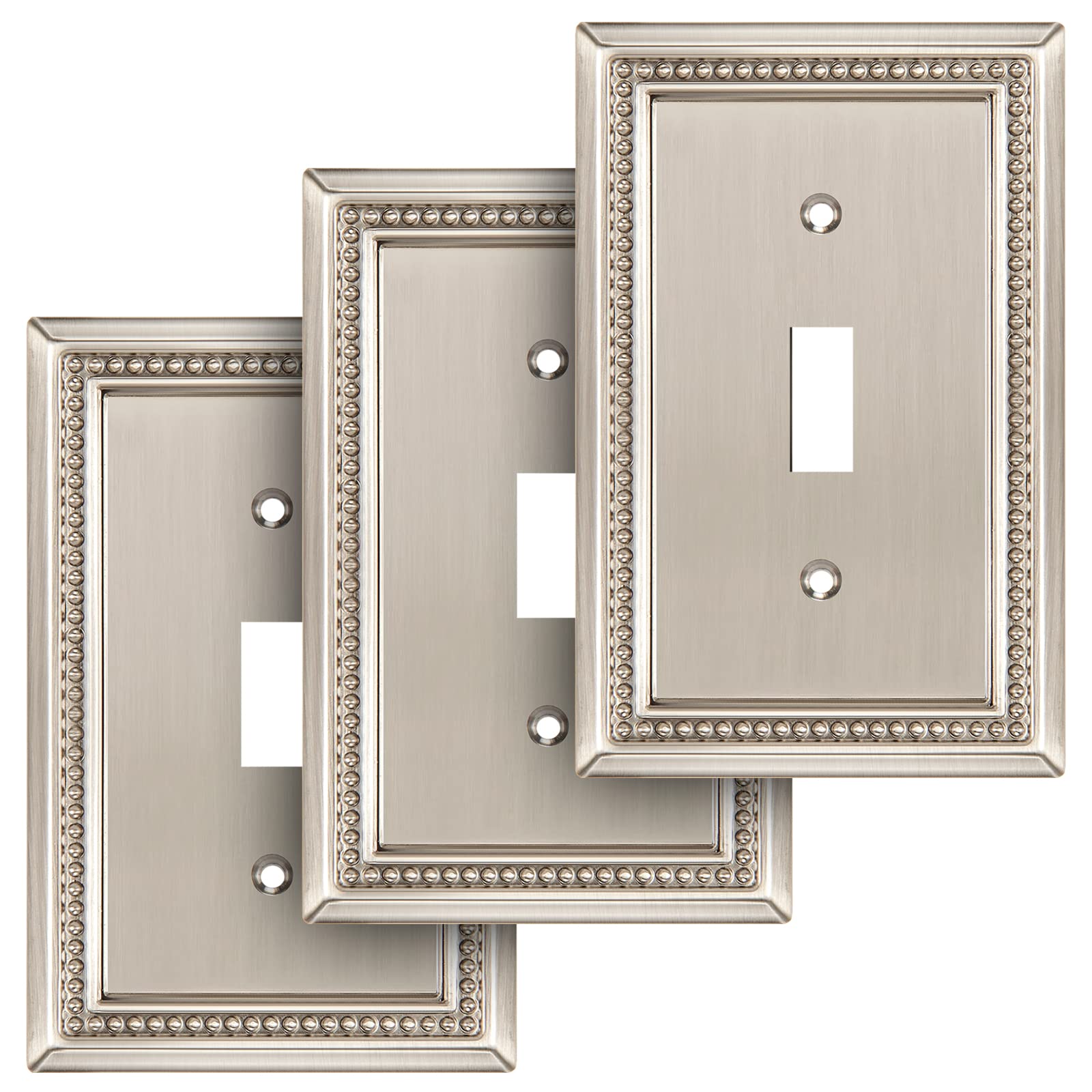 Henne Bery Sunken Pearls Heavy Duty Decorative Wall Plate Switch Plate Outlet Cover (Single Toggle, 3 Pack, Satin Nickel)