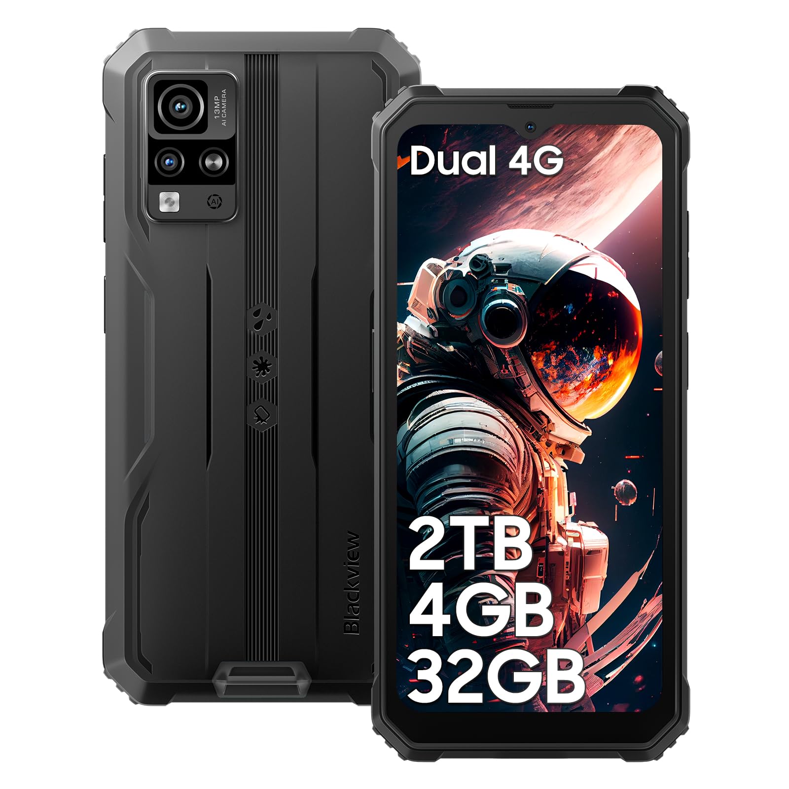 Blackview BV4800 Téléphone Portable Incassable,4Go+32Go-1To Extensible,Android 13,Écran 6.56''HD+,5180mAh,13MP+5MP, Dual SIM 4G Smartphone Incassable, Smartphone Pas Cher Face ID/GPS/2Ans Garantie