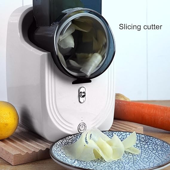 Electric Cheese Grater, 50W Electric Vegetable Cutter with 4 Interchangeable Stainless Steel Blades for Carrots, Cucumbers, Electric Cheese Grater Salad Maker for Home Kitchen