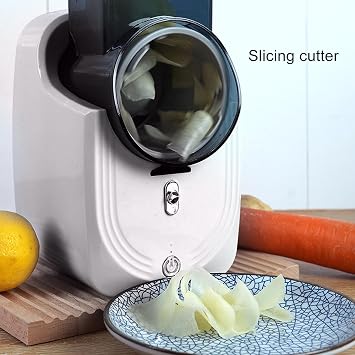 Electric Cheese Grater, 50W Electric Vegetable Cutter with 4 Interchangeable Stainless Steel Blades for Carrots, Cucumbers, Electric Cheese Grater Salad Maker for Home Kitchen