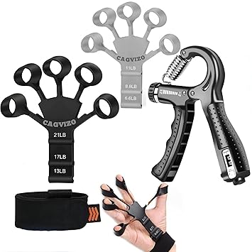 CAGVIZO Combo of Adjustable Hand Gripper & 2 Pcs Finger Exerciser| Hand Gripper Strengthener| Used to Exercise Finger Strength| Flexibility and Physical Recovery of Hands| Forearm Strengthener.( Multicolour) - image, photos