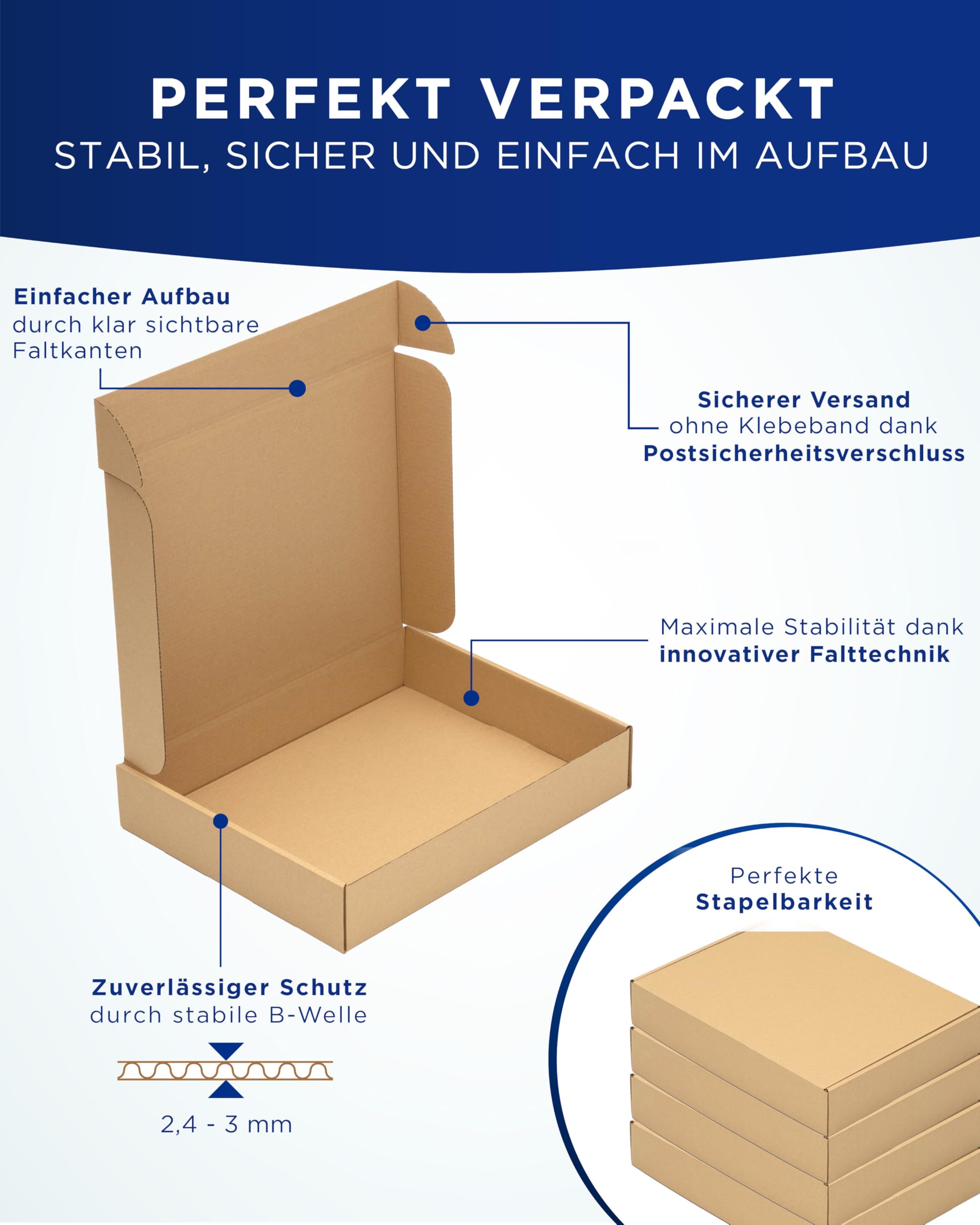 KK Verpackungen Faltschachteln 500 x 400 x 90 mm Braun 1-wellig (Außenmaß 526 x 410 x 96 mm) | 80 Stück, Versandkartons Kartons geeignet für Versand als DHL Paket DPD Hermes GLS Paketklasse S (KK218)