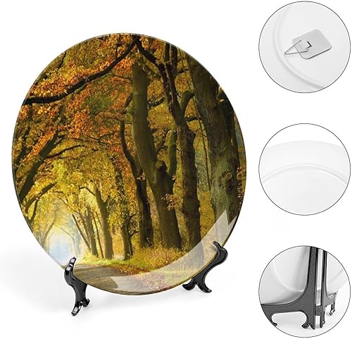 Miniatura 4 de Plato decorativo de cerámica de 6 pulgadas con soporte de otoño Forest Avenue redondo para el hogar, platos de cena para decoración de pared del