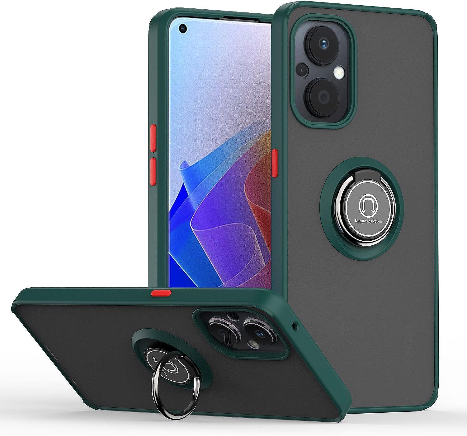 1+ Nord N20 5G Case Flexible Silicone Protective Bumper, Camera Protection Thin Translucent Shockproof Matte Back Cover with 360 rotational Car Mount Magnetic Ring Holder For Nord N20 (Green)