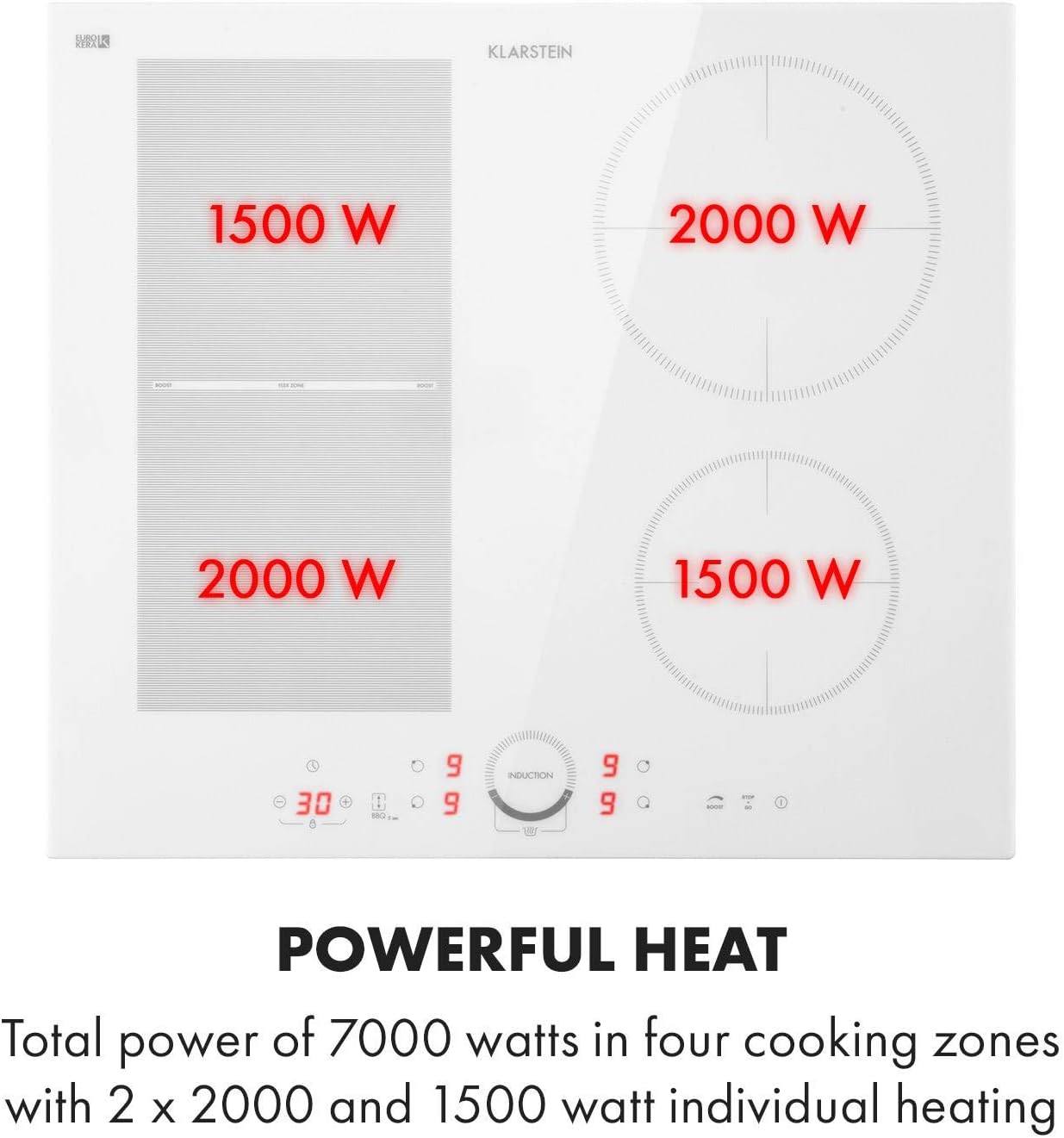 Klarstein Induction Hob, 7000W Electric Hob Induction Cooker, 4 Ring Electric Pan Hob, Built-In Table Top Cookers w/ 4 Hobs, Touch Control, Induction Heater Cooktops, Electric Hot Plates for Cooking