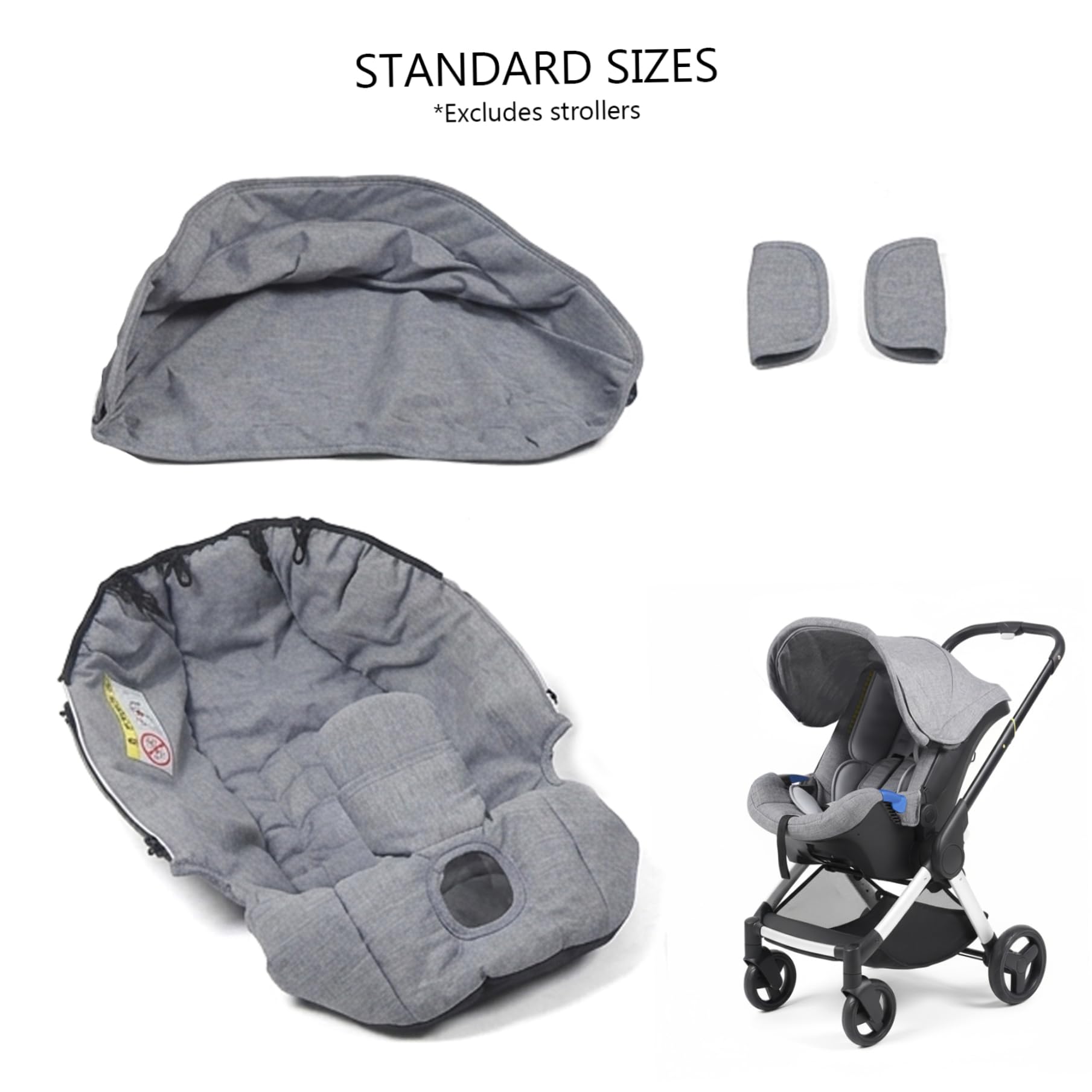 Set di rivestimento per sedile e cappottina per passeggino, rete anti-insetti, copertura antipioggia – Borsa portaoggetti, copriruote, maggiore comfort, protezione, accessori per passeggino (grigio)
