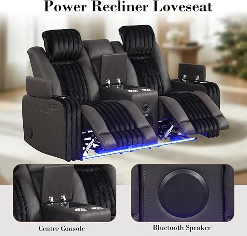 Miniatura 6 de Juego de sofá reclinable eléctrico con luces LED, juego de sofá biplaza y sillón reclinable con reposacabezas y consola eléctrica, soporte para