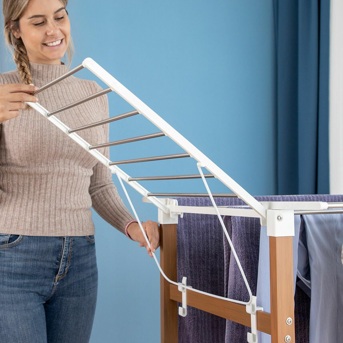 CELLUSTOP Wäscheständer – zusammenklappbarer Wäscheständer, vertikal, auf Rollen, 18,7 m zum Aufhängen, mehrere Positionen, 6 verstellbare Flügel, Schuhständer, 38 Stangen – Belastung 20 kg