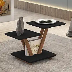Mesa de Centro Laguna 2 Andares em MDF com Design Moderno Decorativo - Preto