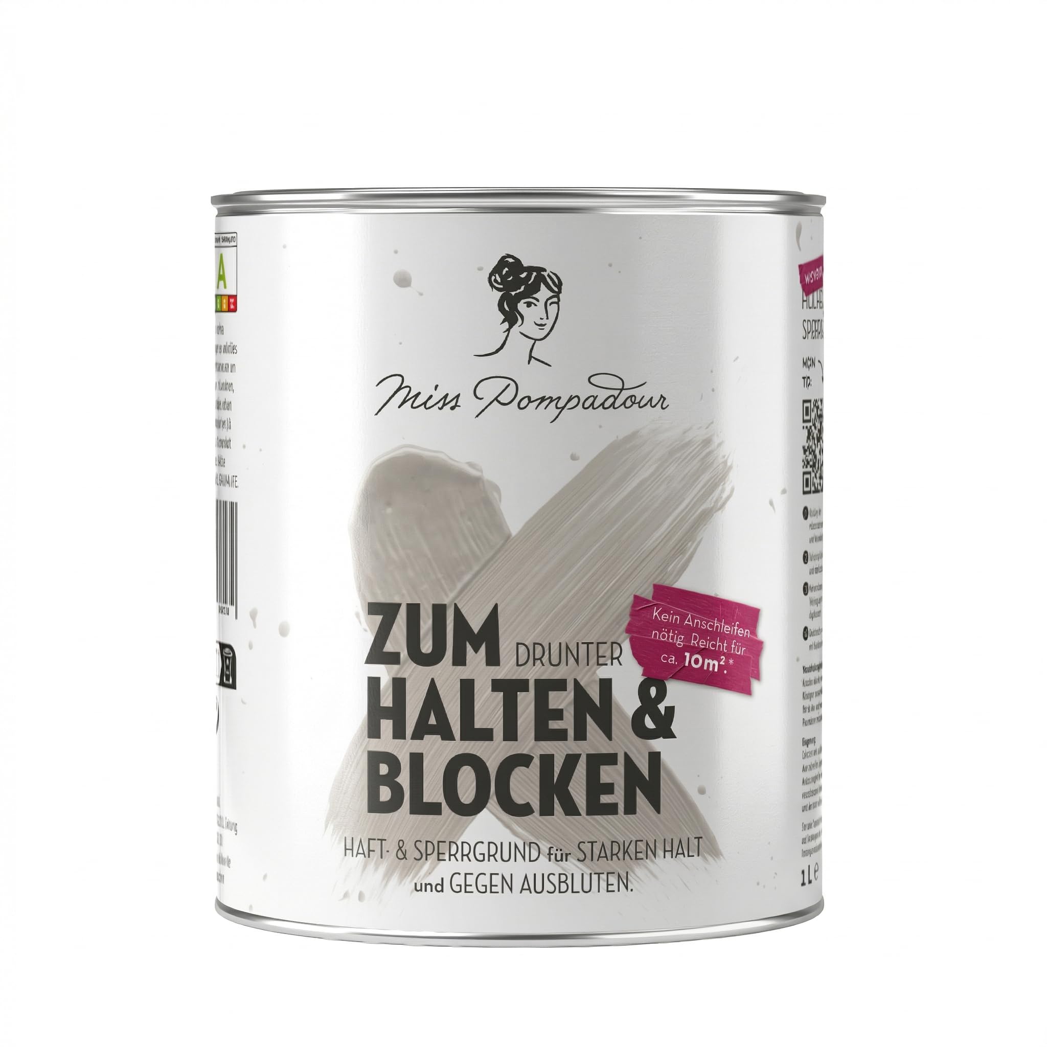 MissPompadour universelle Grundierung 1L weiß, für Innen & Außen - wasserbasiert, schnelltrocknend - unter Lack, Kreidefarbe, Möbelfarbe - Sperrgrund für Holz - Haftgrund für Kunststoff & Metall