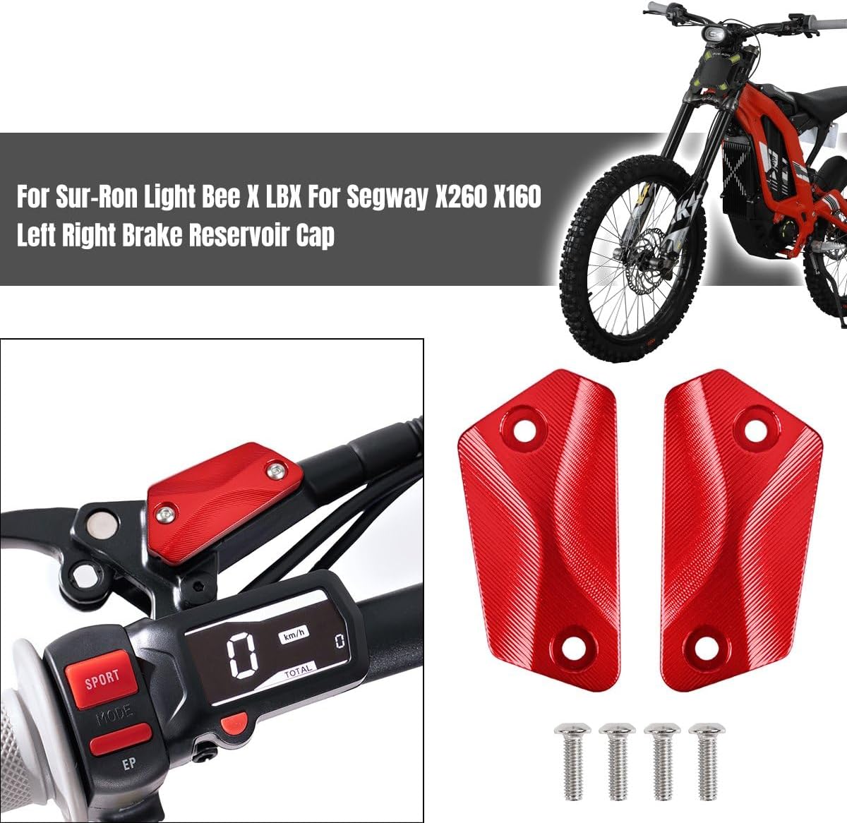 Canitu Front Brake Reservoir Cap,Motorcycle Dirt Bike Billet Aluminum Left Right Fluid Reservoir Cover Replacement for Sur Ron Light Bee X LBX Segway X260 X160 (Red)