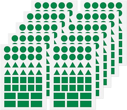 Calcomanías de codificación de color verde multiformas, calcomanías extraíbles de diferentes formas para niños pequeños, triángulos, círculos,
