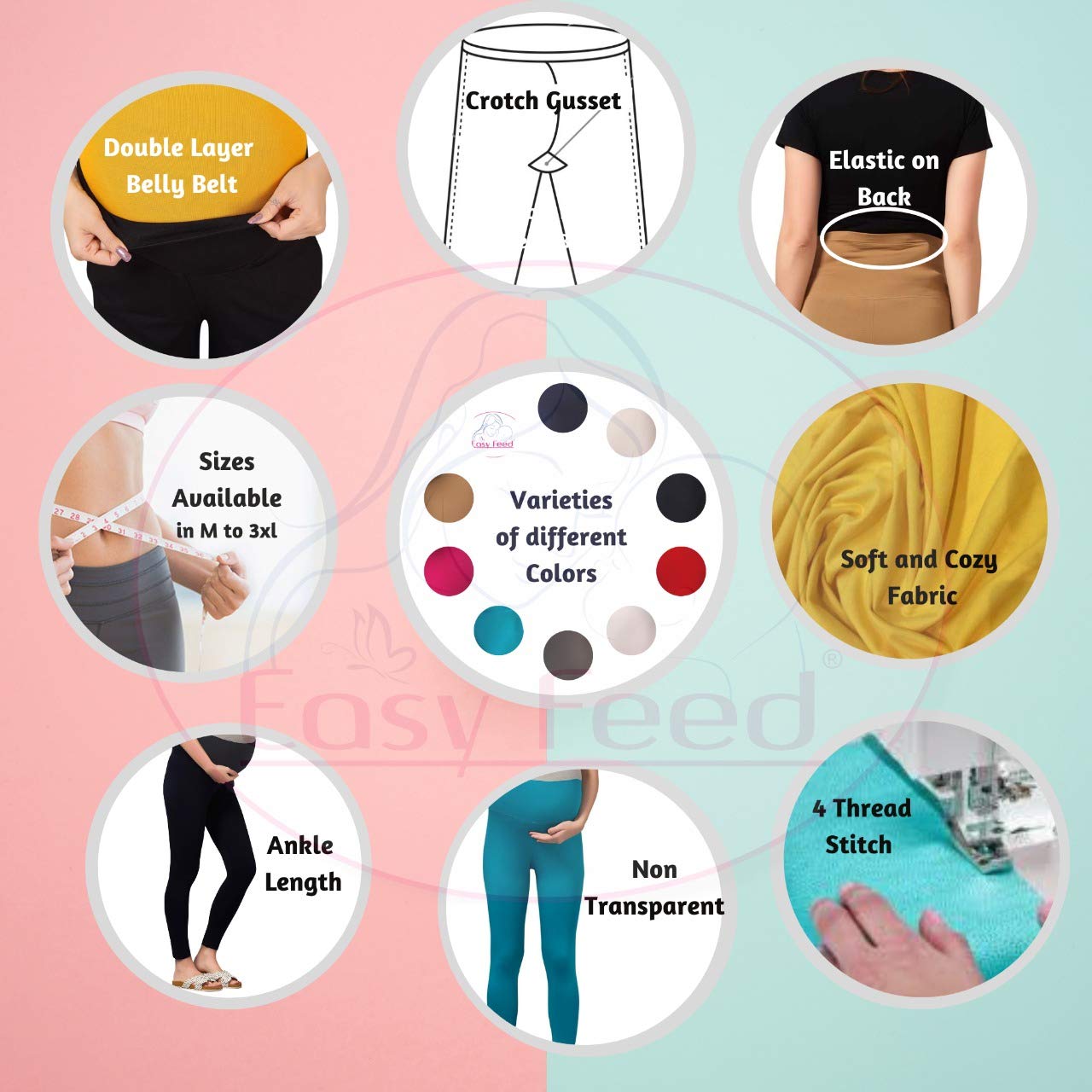 Easy Feed Women's Cotton Maternity Legging | Over-Belly Slim Fit Pregnancy Pants with Stretchable Elastic Waistband | Comfortable Pre & Post Pregnancy Wear | Black | XL - Image 6 thumbnail