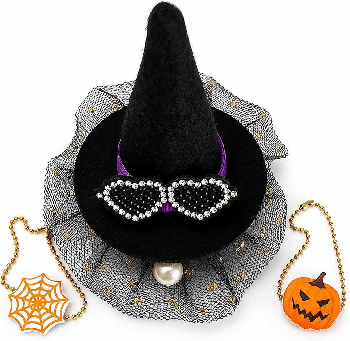Halloween Rubber Duck Mini Halloween Duck with Witch Hat and Spider Necklace Funny Car Accessories Dashboard Decorations Halloween Car Decor Ornament image 5
