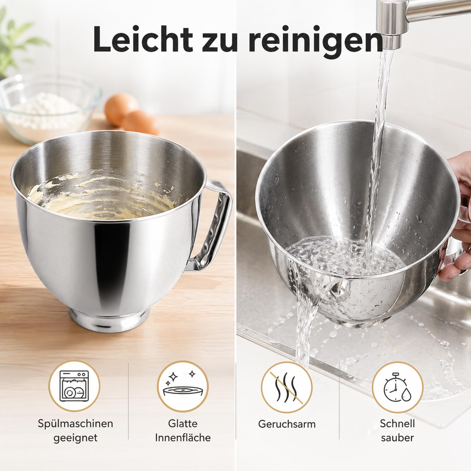 Miska miksera ze stali nierdzewnej, kompatybilna z KItchen AID 4,5-5 Quart, miska do mieszania ze stali nierdzewnej, z uchwytem, nadaje się do mycia w zmywarce, zamiennik do robota kuchennego