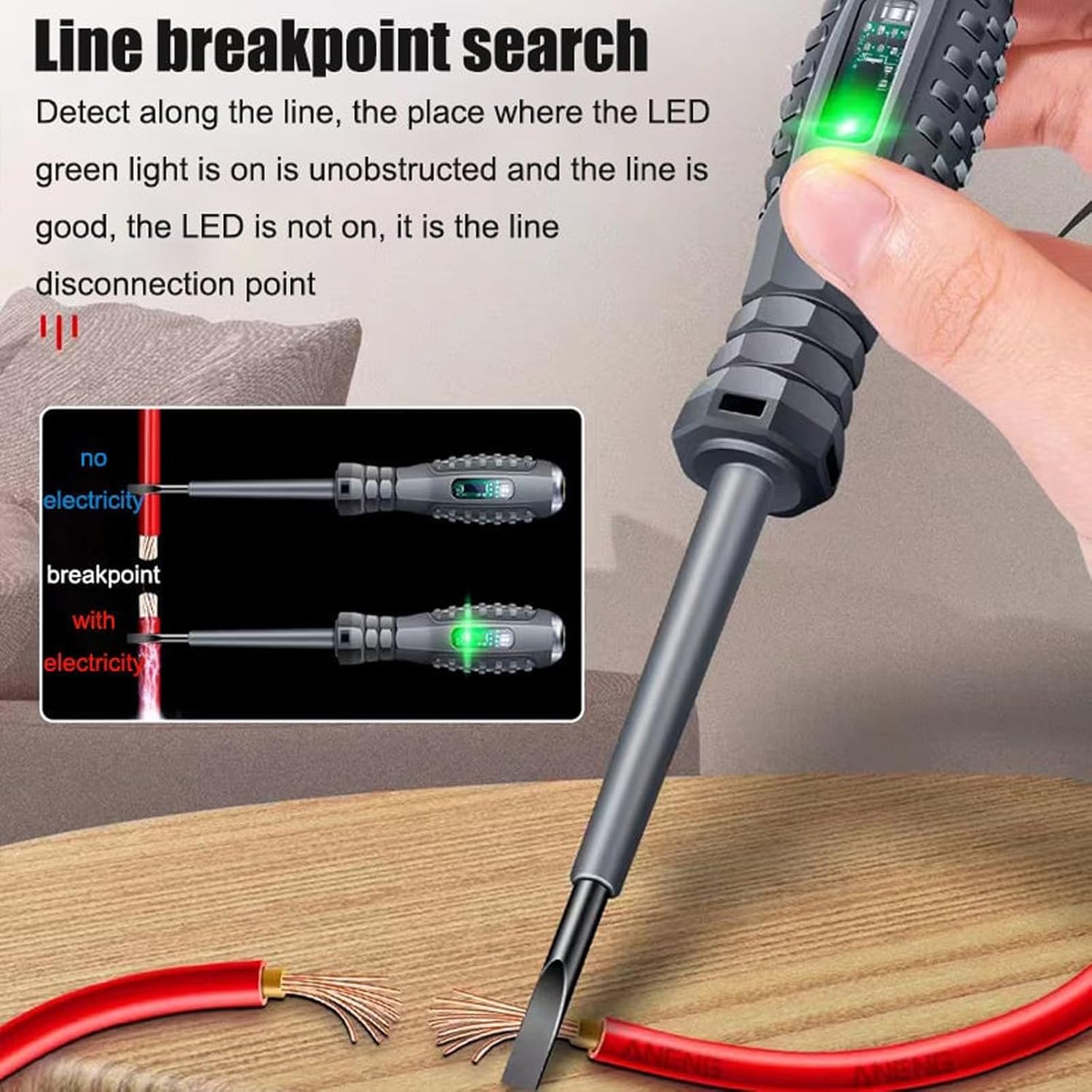 2-in-1 High Torque Strong Magnetic Screwdriver Electricity Detector,High Torque Alloy Dual Light Color Light Measuring Electric Pen,12V-220V Non Contact Voltage Detector