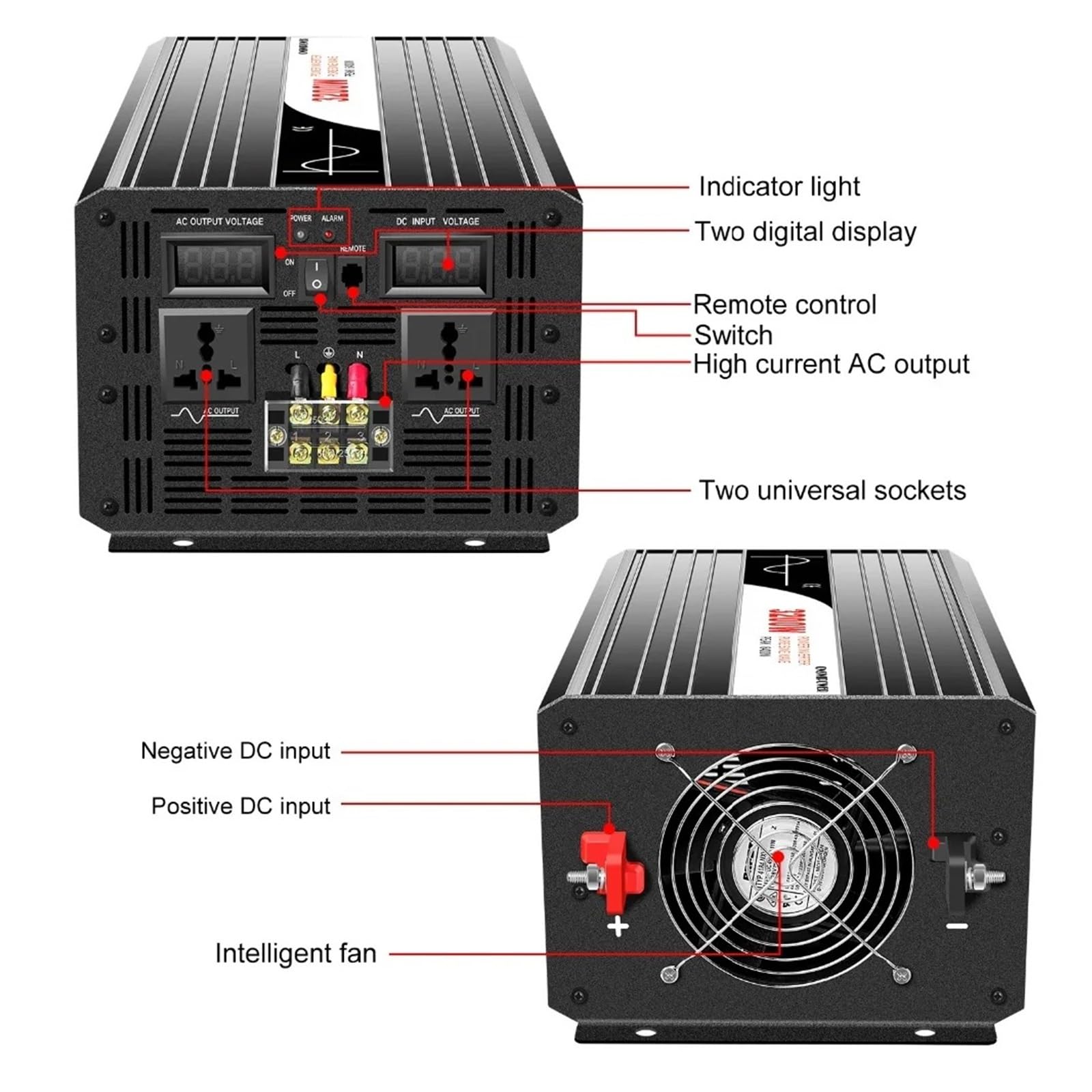 Inversor Energía Solar Onda Sinusoidal Pura 3200 W 6400 W CC 12 V 24 V 48 V A CA 110 V 220 V Pantalla Digital(12V,220V-230V,Universal)