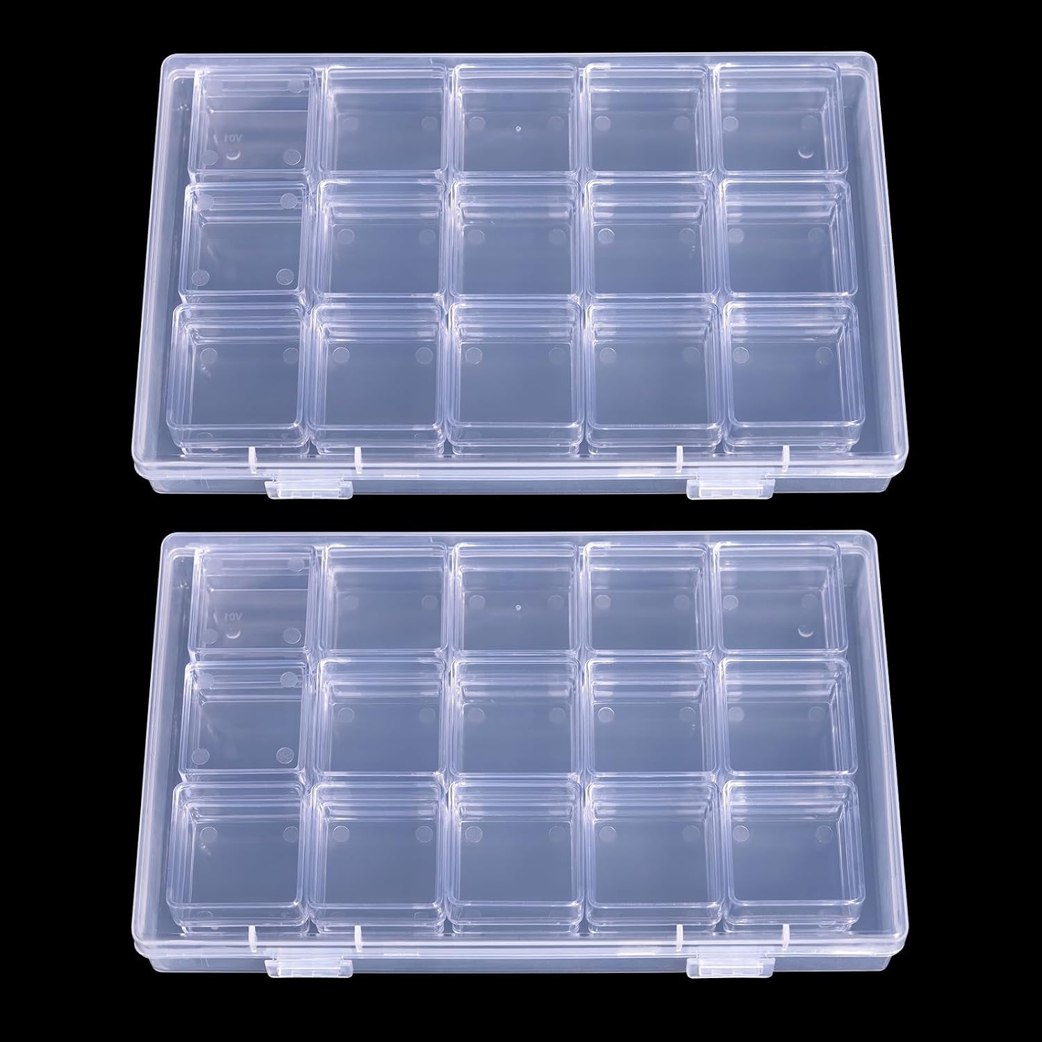 2 Pack Diamond Painting Bead Storage Containers 15 Compartments Plastic Rhinestone Organizer Container Case Organize Nail Art Jewelry Nail Decorations