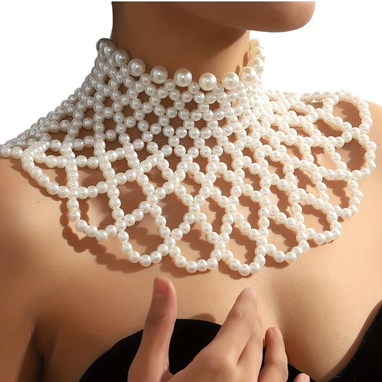 Women's Net Cape Ponchos – Embellished Beaded Poncho Cape Shrug – Handcrafted Necklace-Style Ethnic Shoulder Cape – Pearl & Stone Work Cover Up for Saree/Dress/Suit (Free Size)-image-29