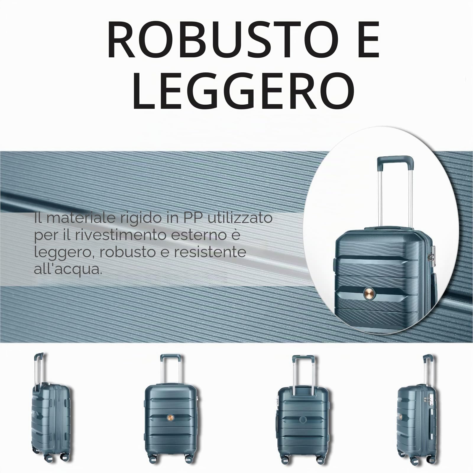 Sea choice Set di Valigie Rigide 4 Pezzi PP Espandibili Grande Trolleyset | Beauty Case,Ultra Leggera Set Trolley da Viaggio,Chiusura TSA,4 Doppie Ruote,100% Polipropilene,Piccola + Media + Grande