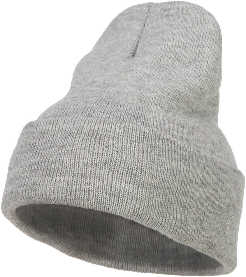 MG 12 Inch Long Knitted Beanie - Heather Grey OSFM