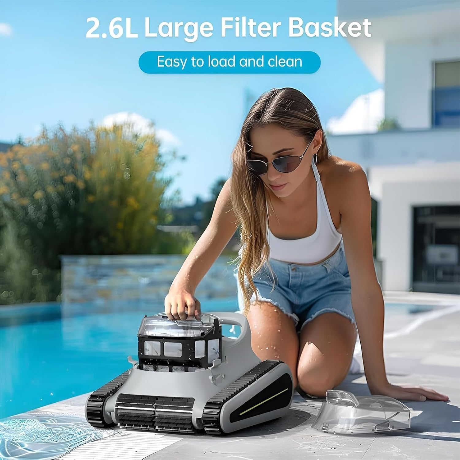 Robot pulitore for piscina senza fili da 180 W, aspirazione da 45.000 Pa, robot automatico for la pulizia della piscina, che si arrampica su pareti e linea di galleggiamento, for piscine interrate